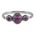 Purple Copper Turquoise Gemstone with 925 Sterling Silver Bezel Set Plain Bangle